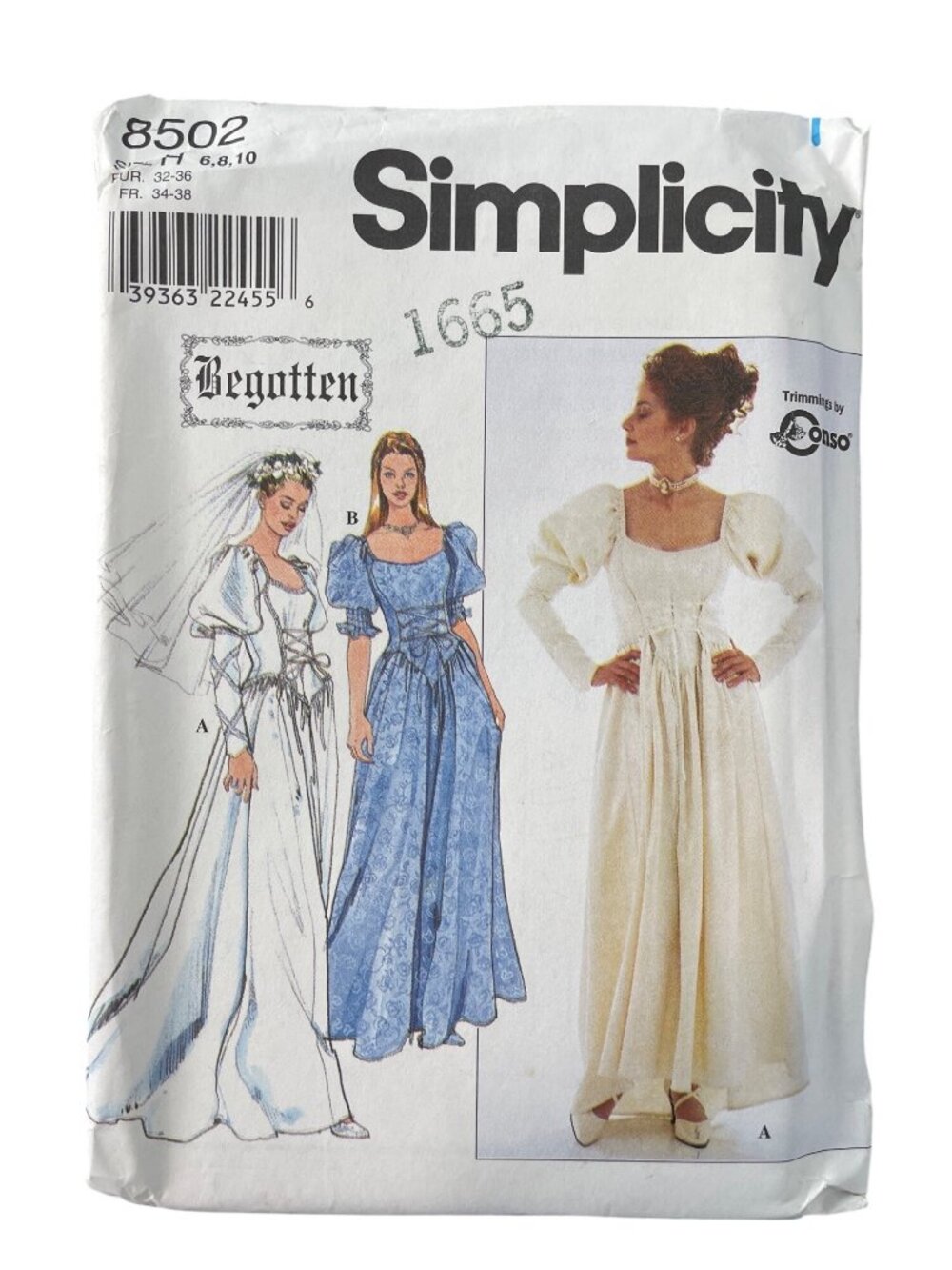 90s Simplicity 8502 Dress Pattern Sizes 6-10 Medieval Inspired Bridal UNCUT